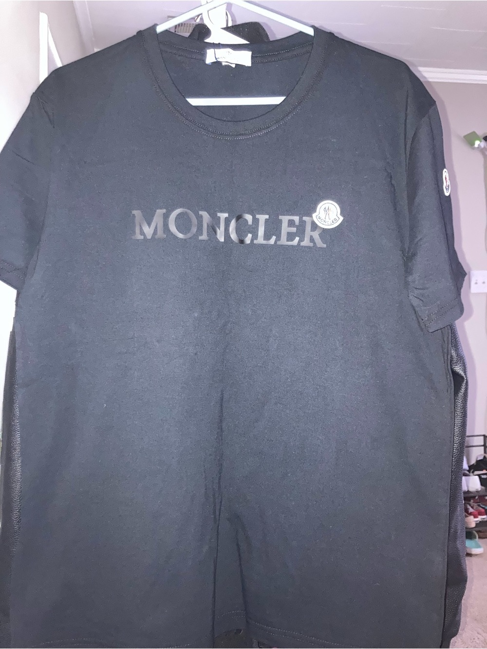 Moncler Black Logo Crewneck Tee with Glossy Chest Print